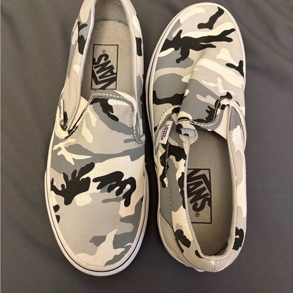 Vans Women’s Slip-On Sneakers - Black and Gray Camo